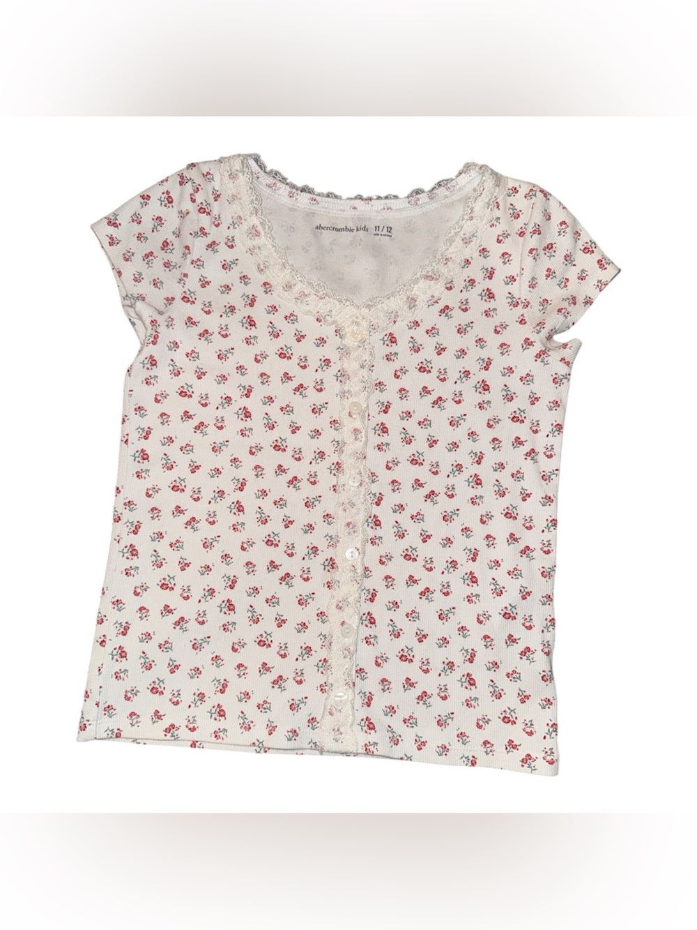 abercrombie kids Lace Trim Button Down Ribbed T-Shirt Size 11/12